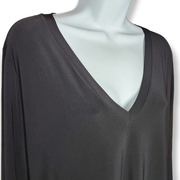 Norma Kamali Deep V Neck Shift Dress Black Long Sleeve Midi Length Size XL Women - Picture 5 of 9